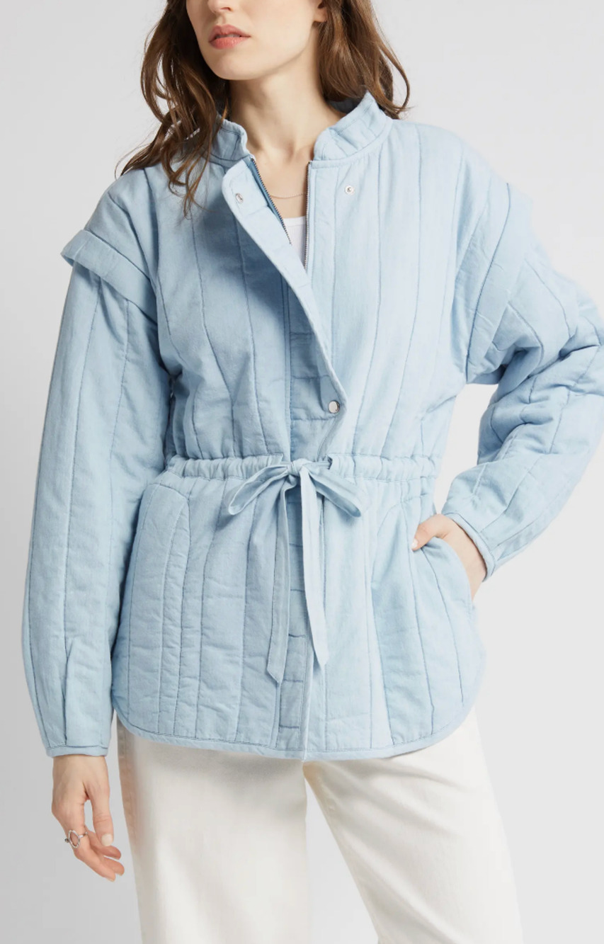 Treasure & Bond Quilted Jacket Womens XL Blue Chambray 100% Cotton Soft Preppy